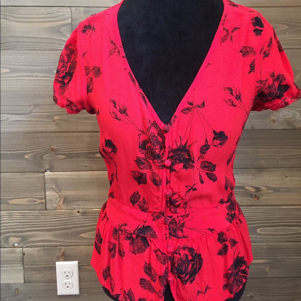 Red Floral Peplum Shirt